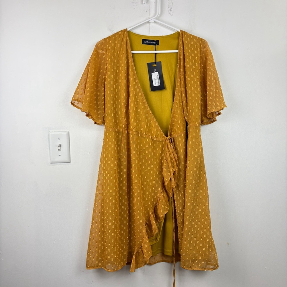 NWT Lofty Manner Mustard Swiss Dot Wrap Dress
